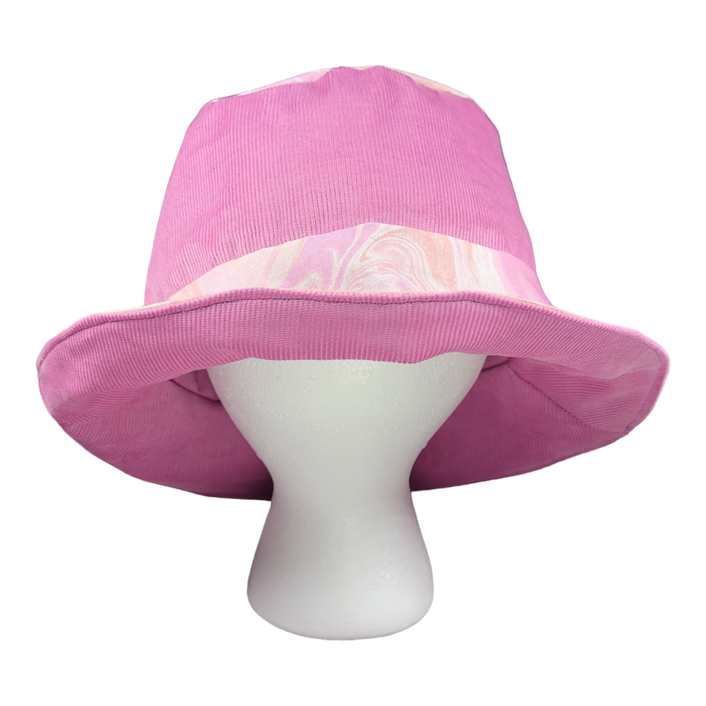 Reversible Pink Corduroy and Marble Swirl Bucket Hat