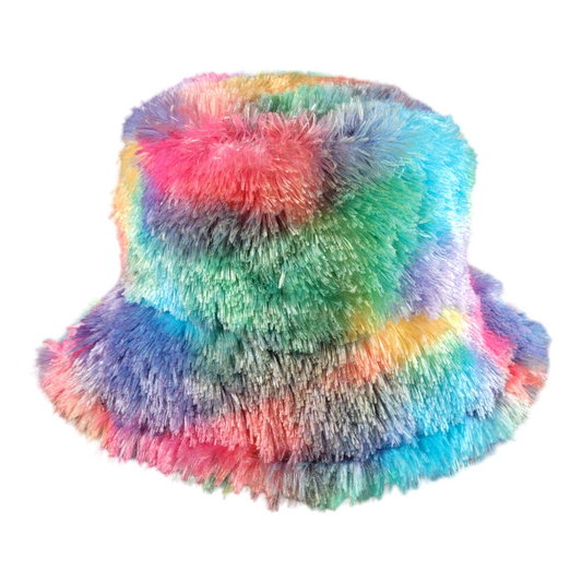 Fuzzy Rainbow Bucket Hat