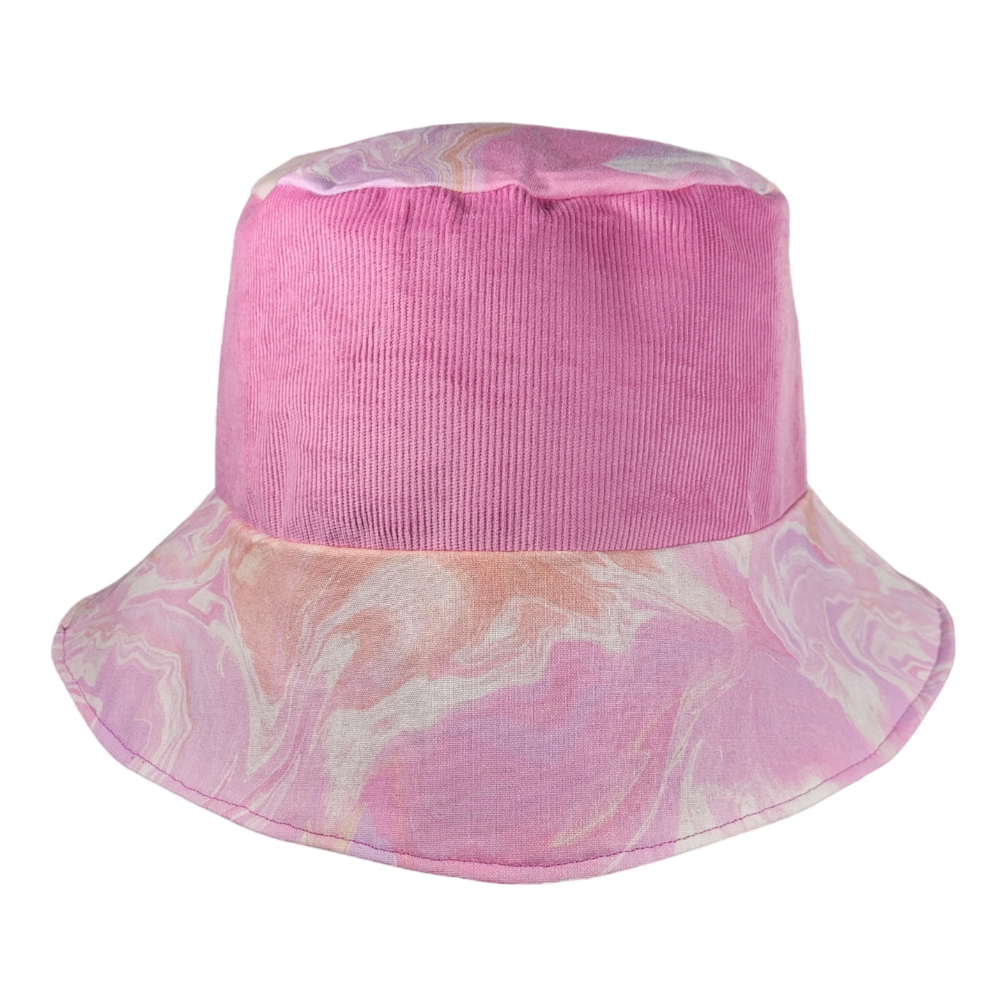 Reversible Pink Corduroy and Marble Swirl Bucket Hat