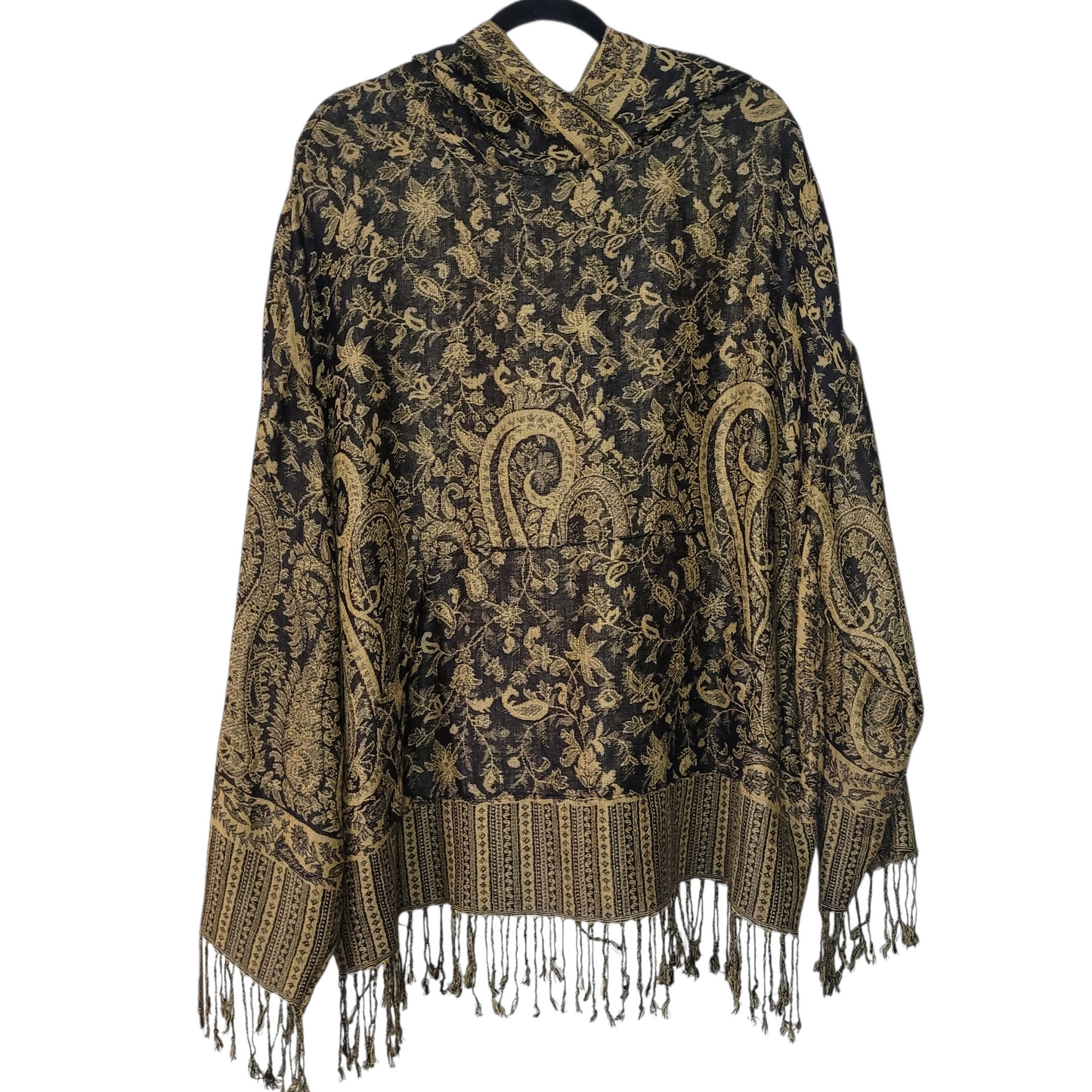 Black/Yellow Pashmina Hoodie - Full Length