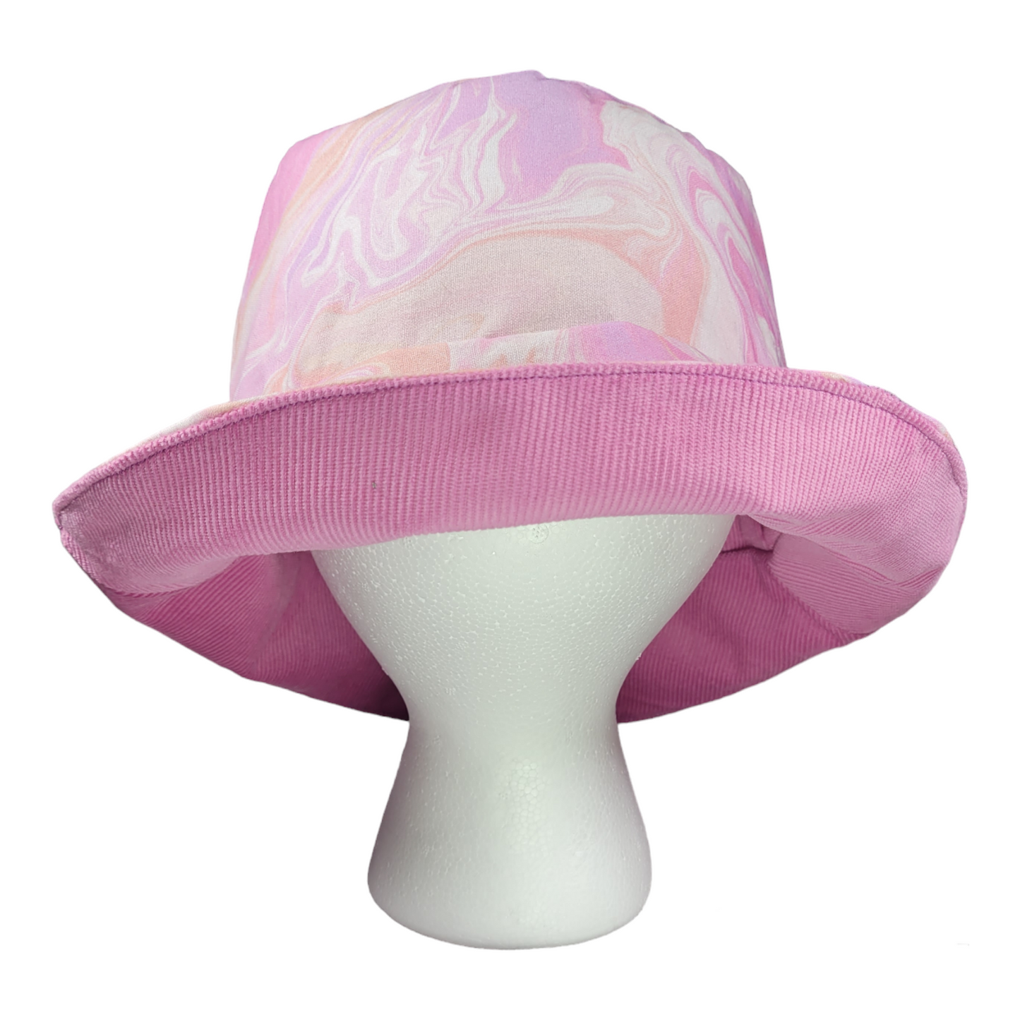 Reversible Pink Corduroy and Marble Swirl Bucket Hat